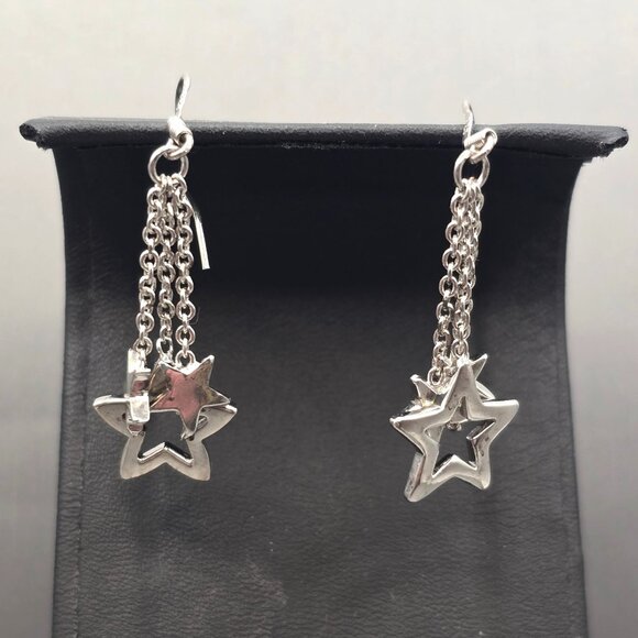 Unbranded Jewelry - VTG Sterling Silver Star Dangle Earrings Celestial Triple Chain Link Drop 925